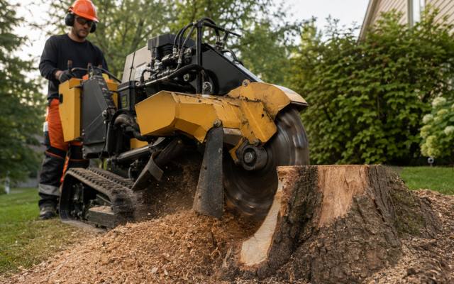 Stump grinder removing a tree stump below grade