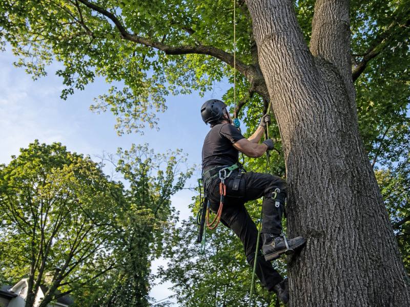 Wide view of a freshly trimmed residential tree canopy